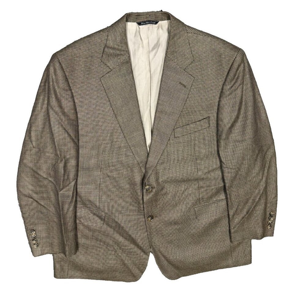 Jack Victor Wool Silk Blazer Textured Fabric Sport Coat Beige Micro-Check 44 S
